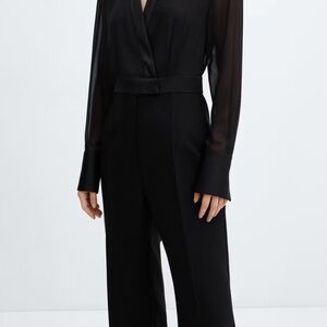 Mango Black Long-Sleeve Wide-Leg Jumpsuit